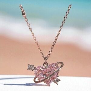 Silver Pink Heart Pendant Necklace